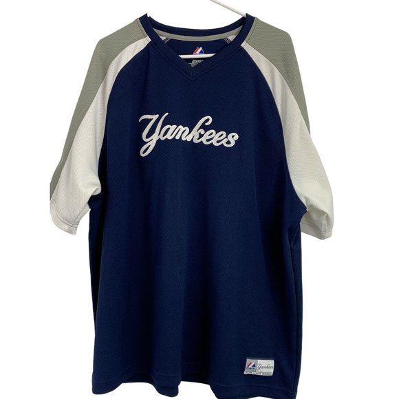 New York Yankees Jersey Size 2XL Spell Out Majestic Blue Retro 6534 Mens - Picture 1 of 8